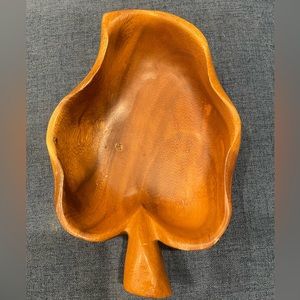 Wooden Carved Genuine Monkey Pod Lailani Leaf Stem Bowl Cup